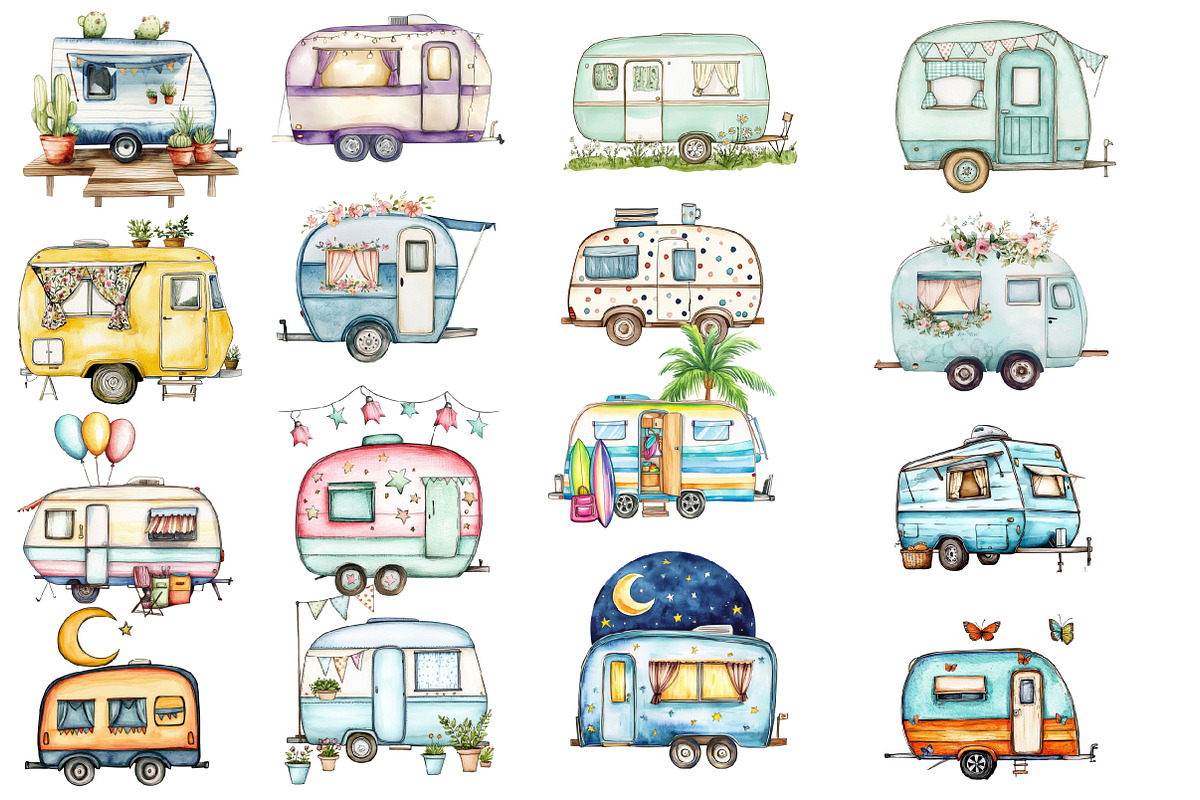 Watercolor Camping van Clipart, an Illustration by Designworld (Photo 2 of 4)