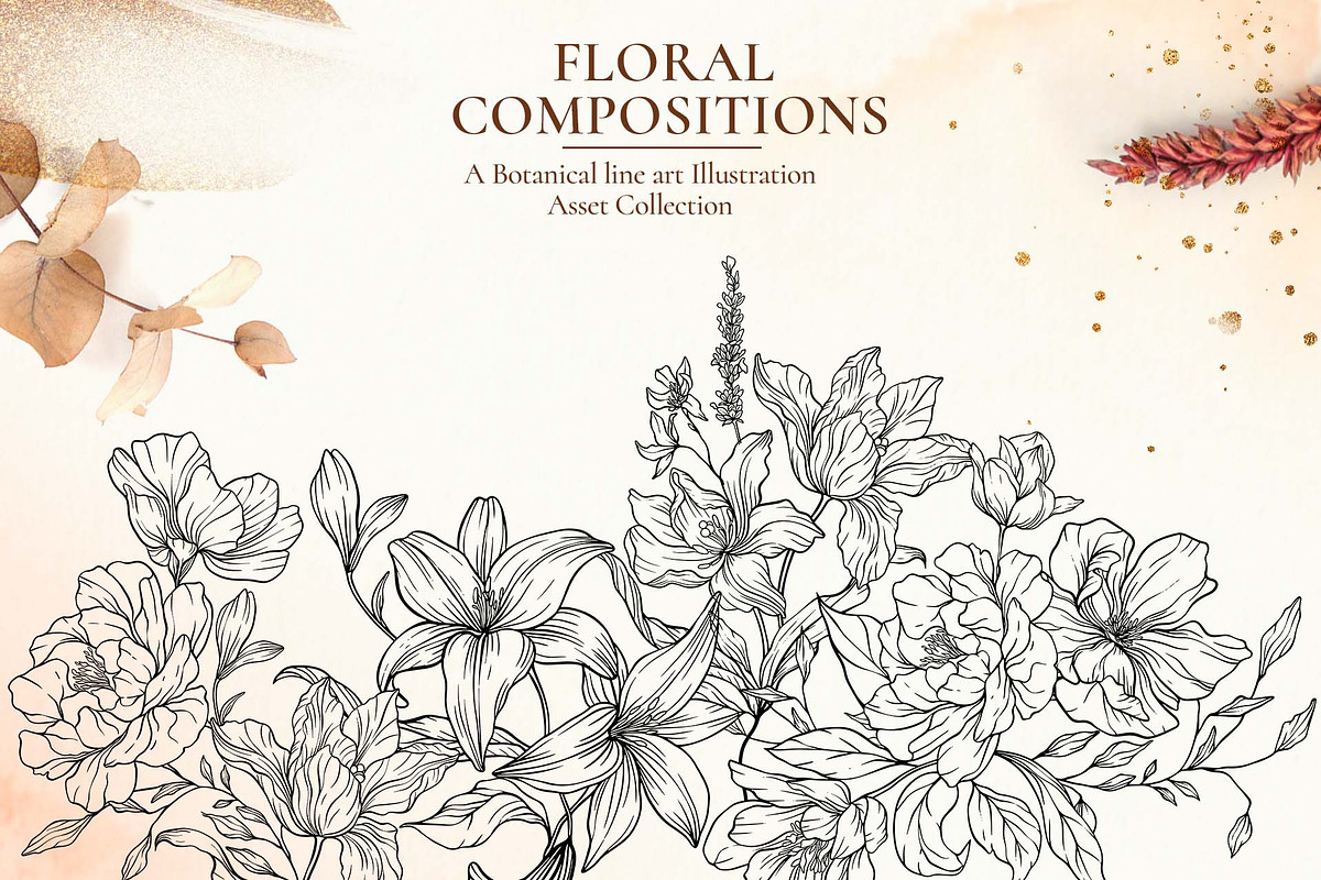 Floral Line Art Botanical Set Kit, a Decorative Illustration by Papatongartist (Photo 2 of 10)