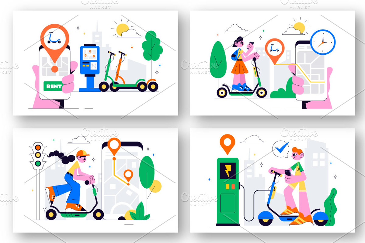 10 Electric Scooter Rental Service, a Transportation Illustration by denayunebgt (Photo 2 of 4)