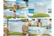 Beach Square Pillow Mockup for Canva, a Household Mockup by NoemieDesigns (Thumbnail 1 of 8)