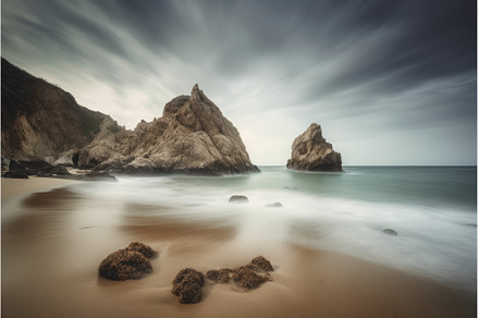 Costal rock sea beach. Generate Ai, a Nature Photo by Ylivdesign