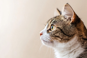 Cute cat on beige background, an Animal Photo by AlyaAnd