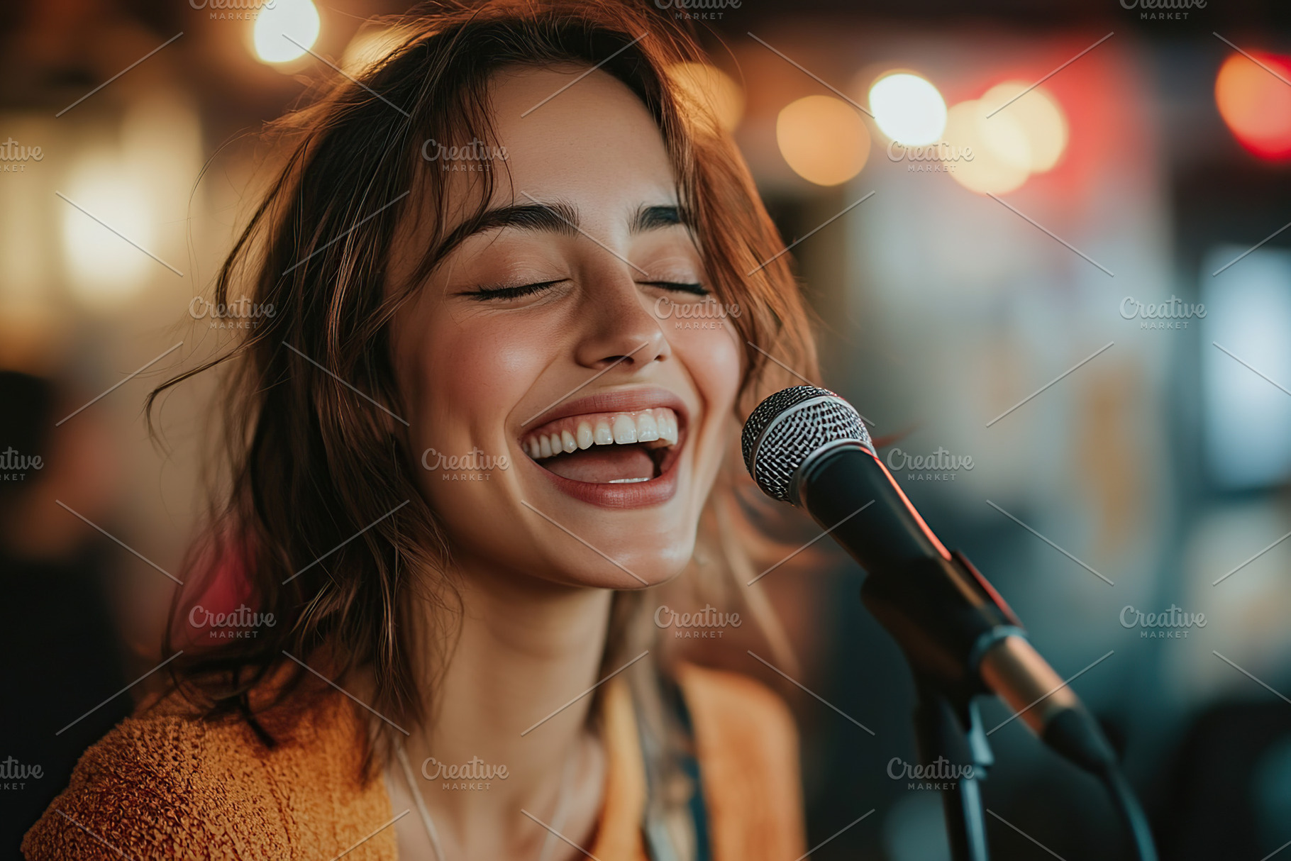 Musician performs live with joy at a cozy venue during the evening, a Person Photo by AlyaAnd