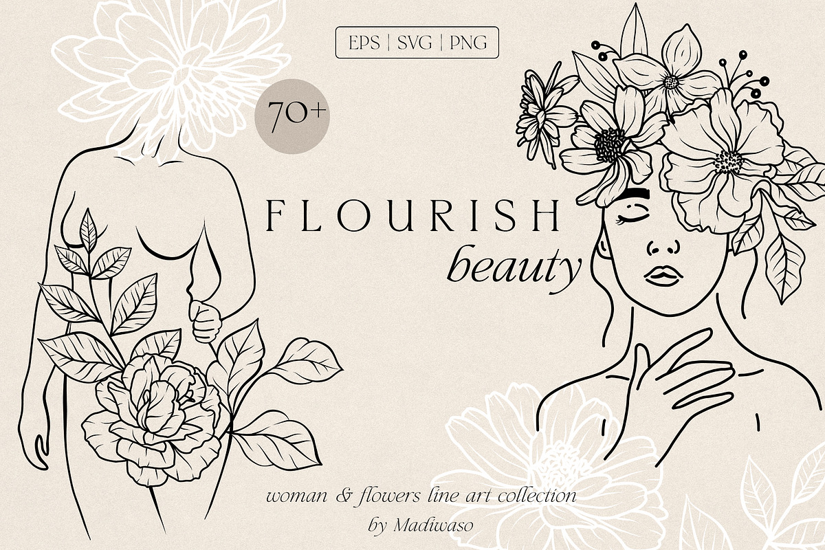 Woman body & flowers - line art set, a Person Illustration by Madiwaso (Photo 1 of 9)