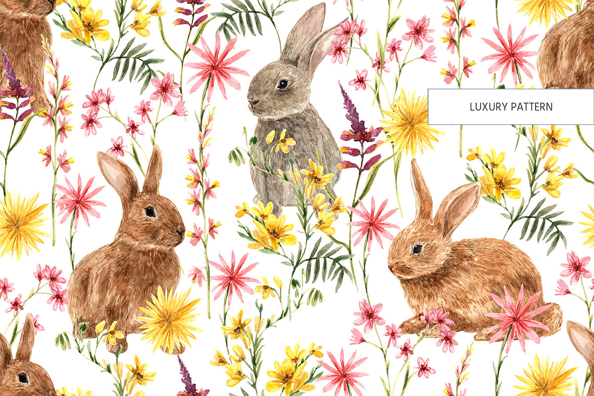 CUTE BUNNIES & florals, a Pattern Graphic by HannaStudio (Photo 5 of 9)