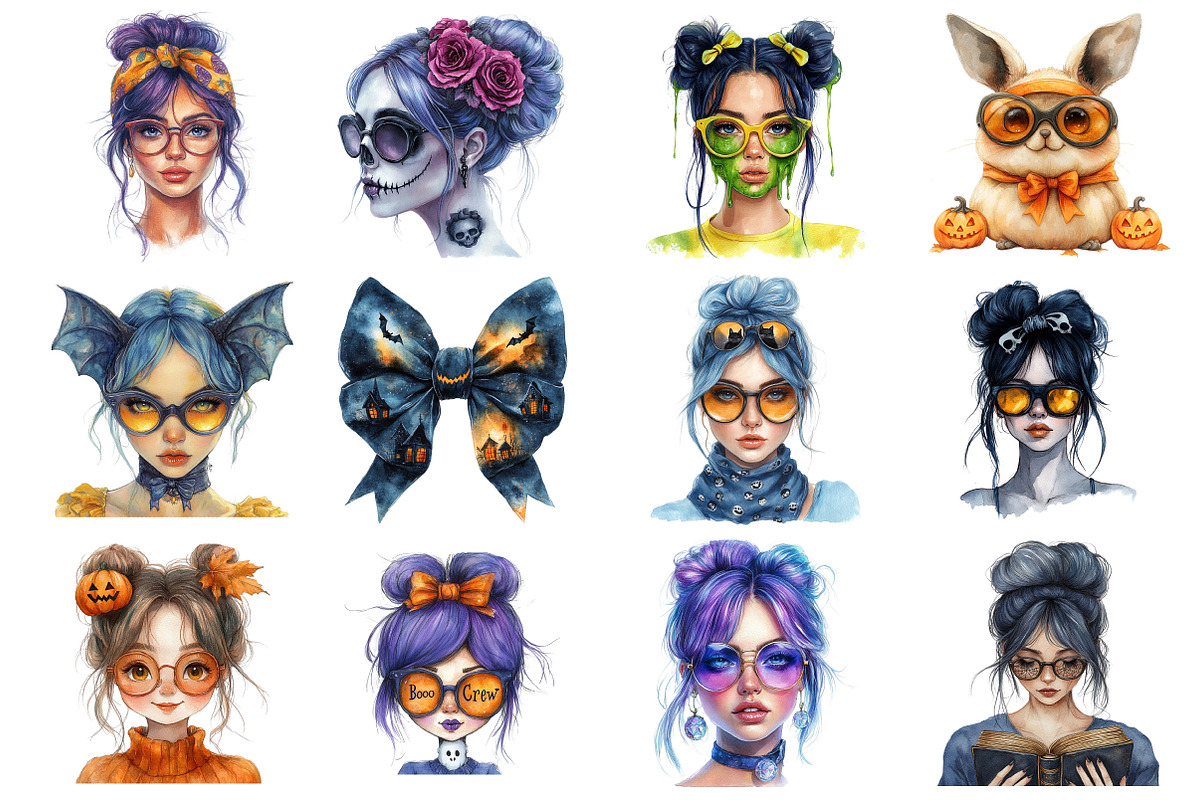 Halloween Messy Bun Png Bundle, an Illustration by Daily.Designs (Photo 2 of 4)