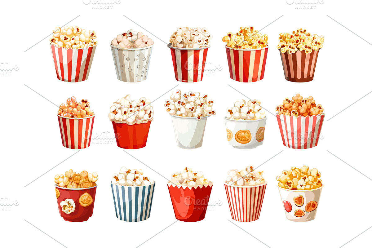 Popcorn paper bucket cartoon vector, a Food Illustration by Valerie Bodnar