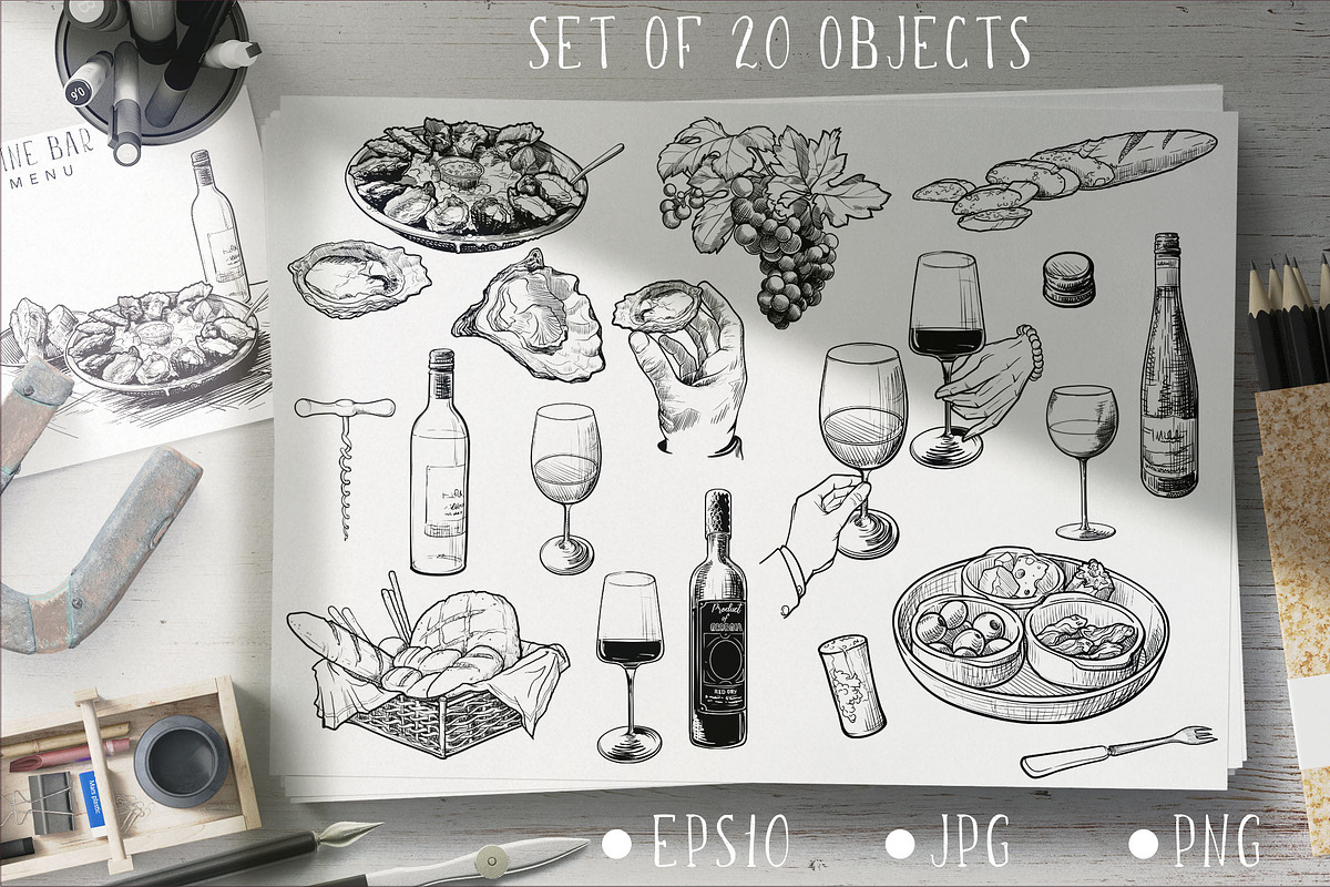WINE SERVING DESIGN SET, a Food Illustration by AntonPix Studio (Photo 1 of 3)