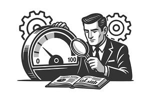 Man analyzing credit score with, a Person Illustration by AlexArt