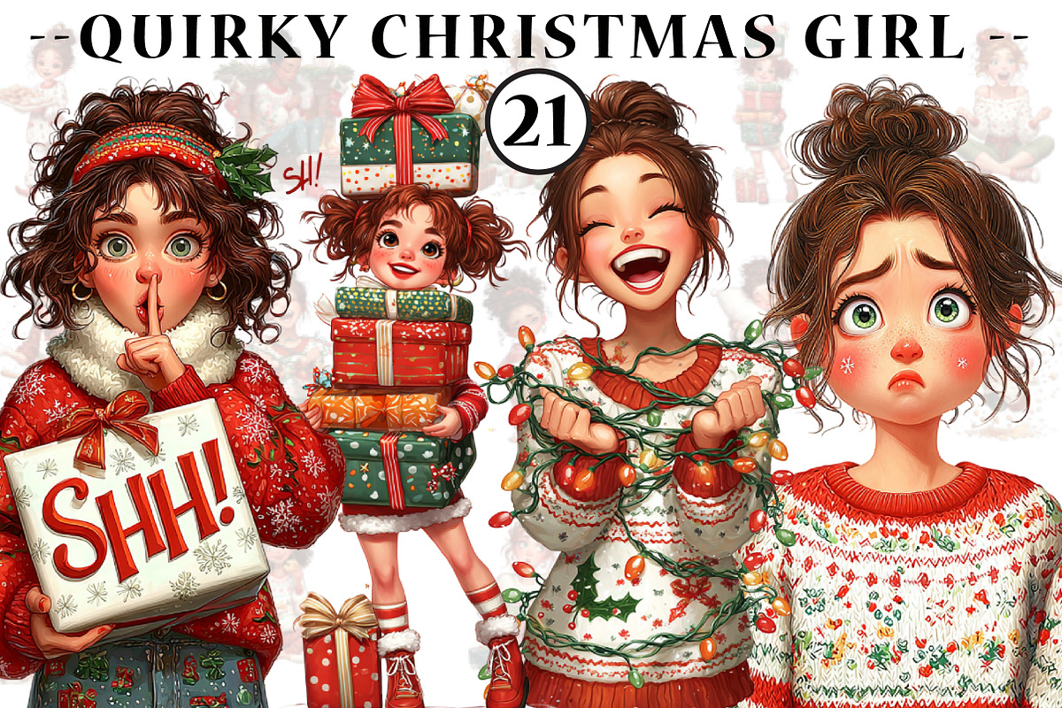 Quirky Christmas Girl Clipart, an Illustration by CreationArt (Photo 1 of 4)