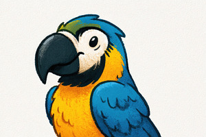 Cute blue and yellow macaw doodle illustration for children, an Animal Illustration by José Manuel Gelpi