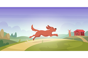 Funny dog. Running domestic pet in, an Animal Illustration by Onyx