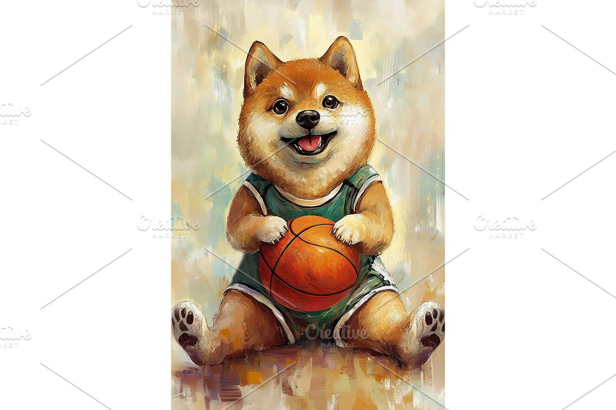 Basketball Shiba Inu Dog Lovers Art, an Animal Illustration by Art Paradise Studios
