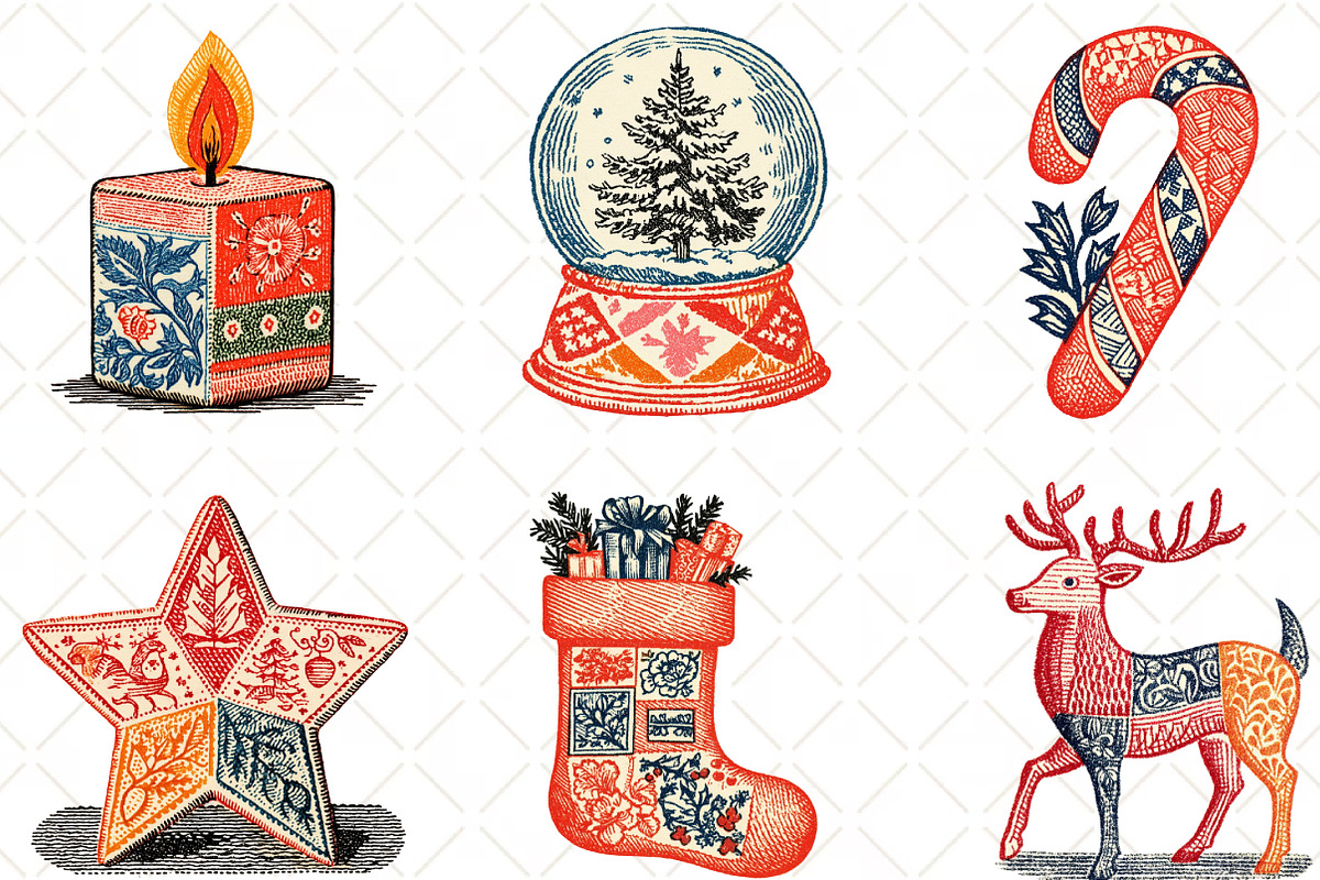 Patchwork Christmas Watercolor, an Illustration by Black Bird Studio (Photo 5 of 6)