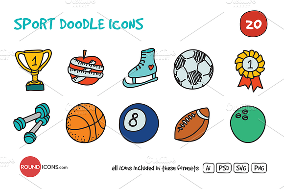 Sport Doodle Icons Set