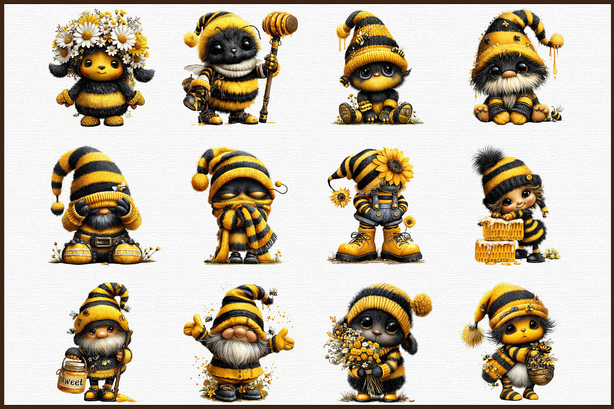 Cute Bee Gnome - Honey Bee Clipart, an Illustration by Sublimation Artist (Photo 3 of 6)