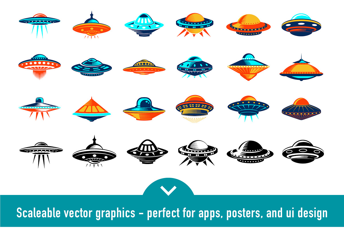 Retro UFO Vector Design Elements, an Object Graphic by Lettering_Logo (Photo 3 of 5)