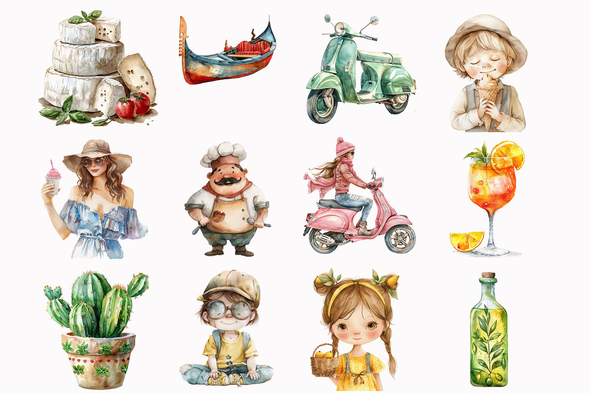 Watercolor Italian Summer Travel Set, an Illustration by Design Market (Photo 2 of 5)