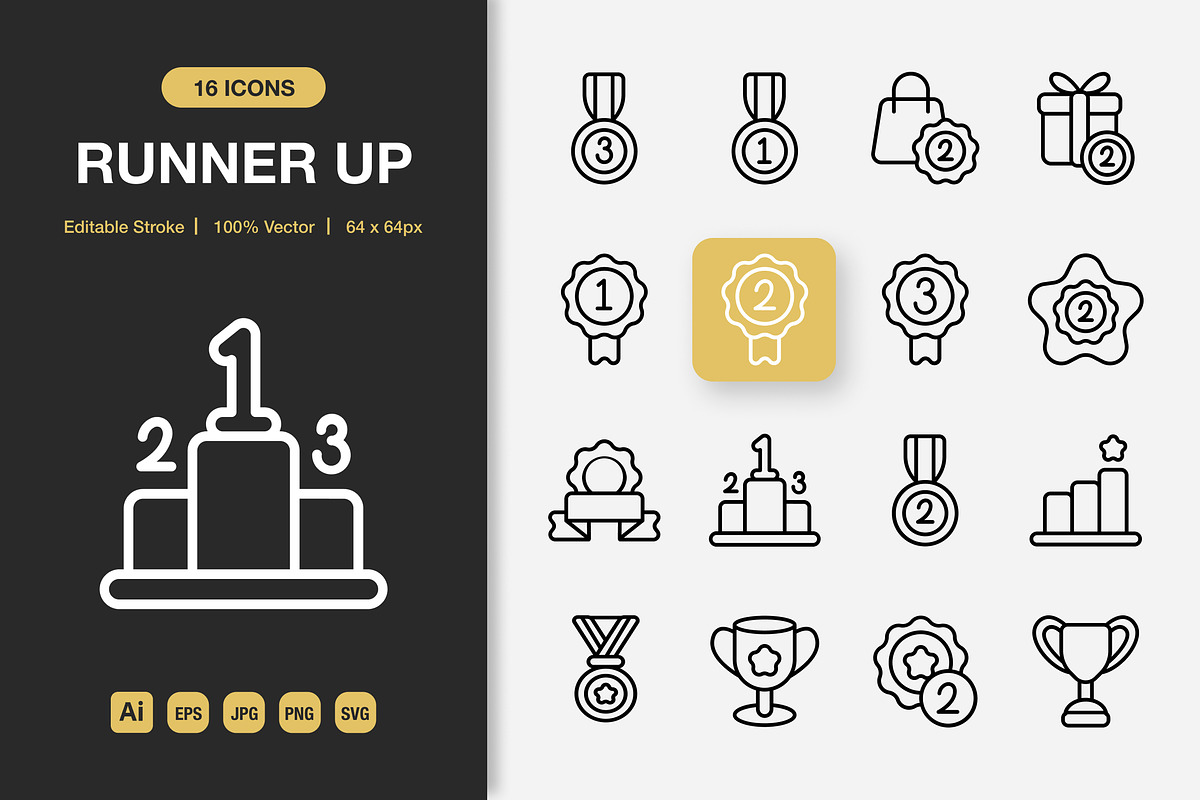 Runner Up Outline Icons, an Outline Icon by Spacepixel Creative