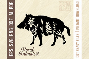 Wild Boar SVG - Floral Animals SVG