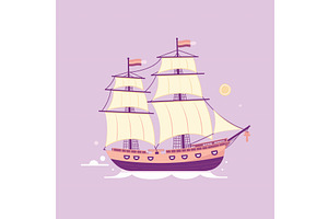 Sailing ship cartoon graphic purple, an Illustration by Vectorstockersland