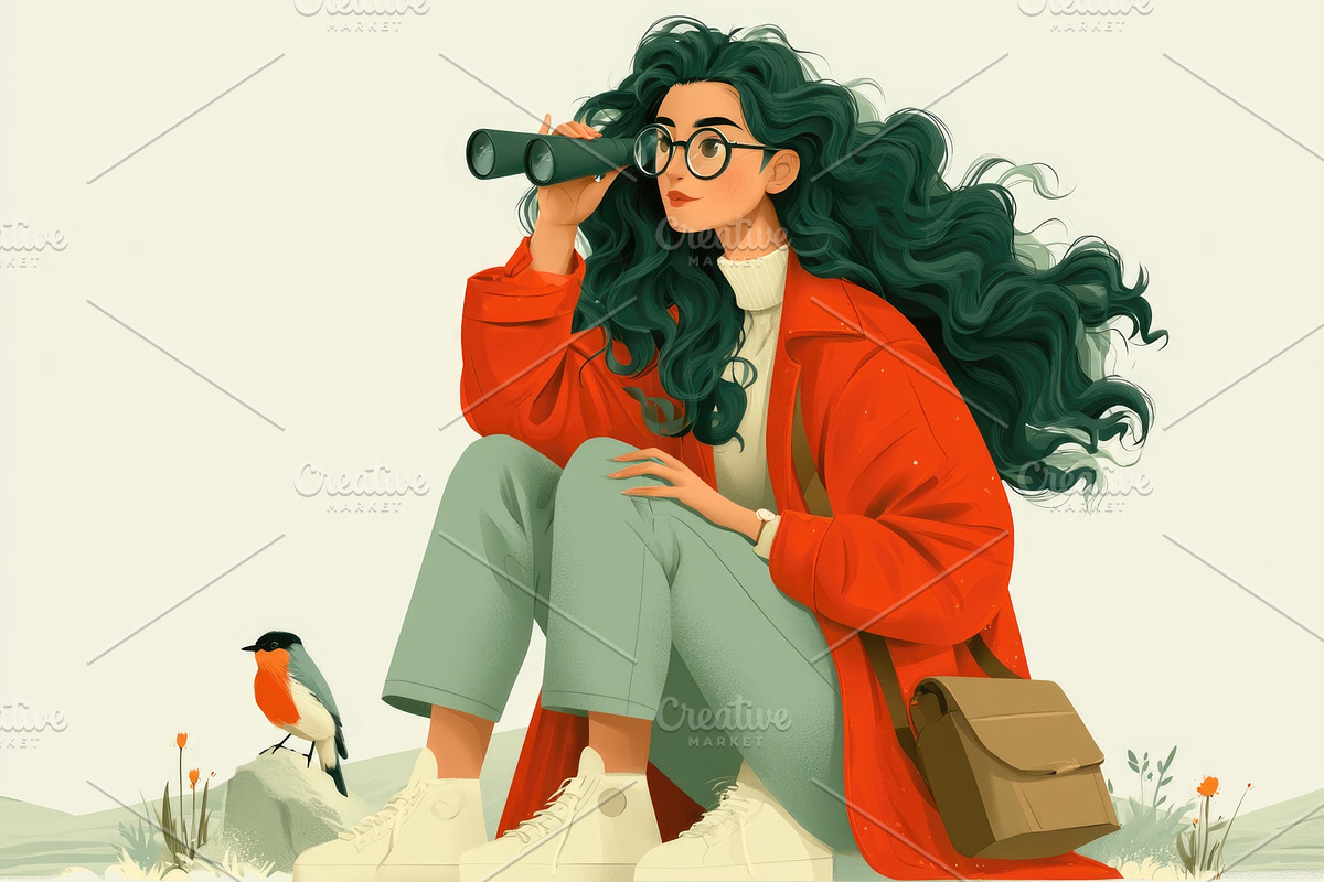 Birdwatcher with binoculars in nature illustration, a Person Photo by José Manuel Gelpi (Photo 1 of 2)