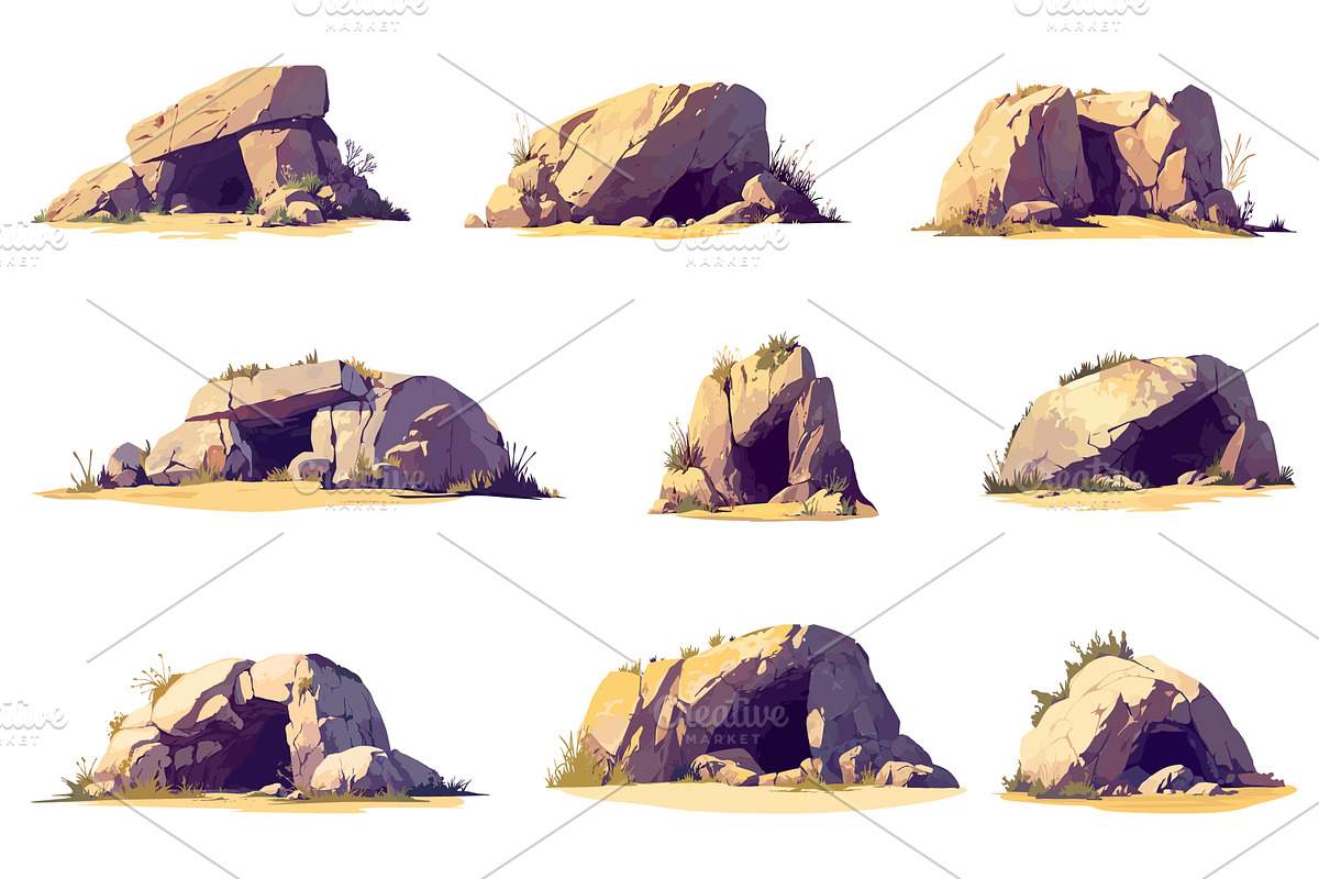 Set of cartoon caves in various, an Object Illustration by LadadikArt