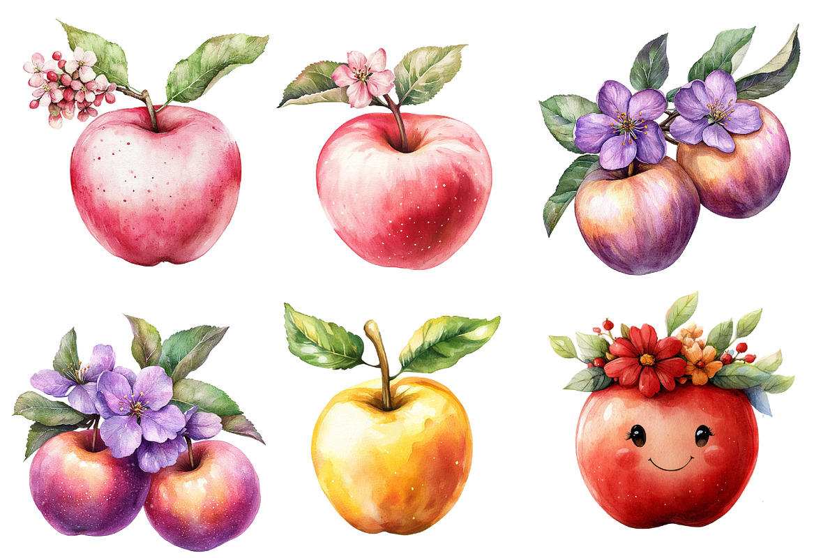 Watercolor Apples Floral Clipart, an Illustration by Designworld (Photo 4 of 6)