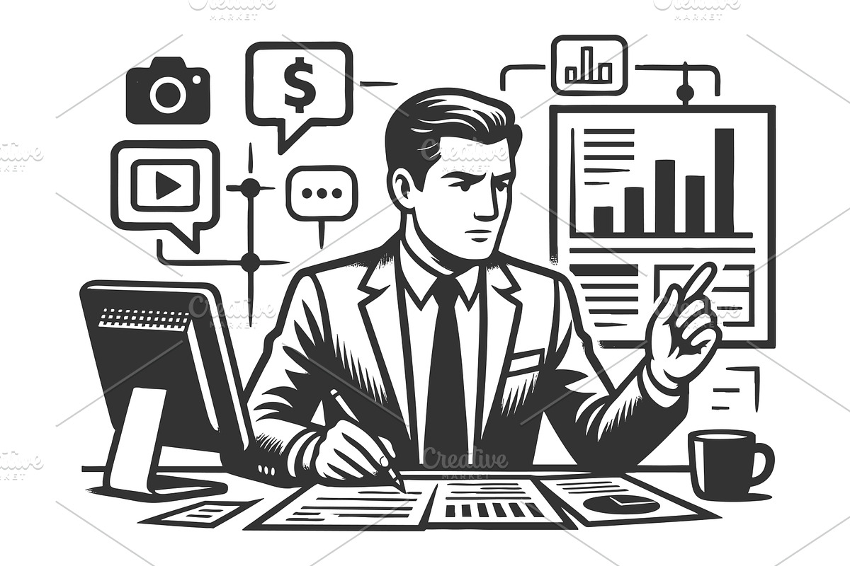 Digital Marketing Strategy Planning, a Person Illustration by AlexArt
