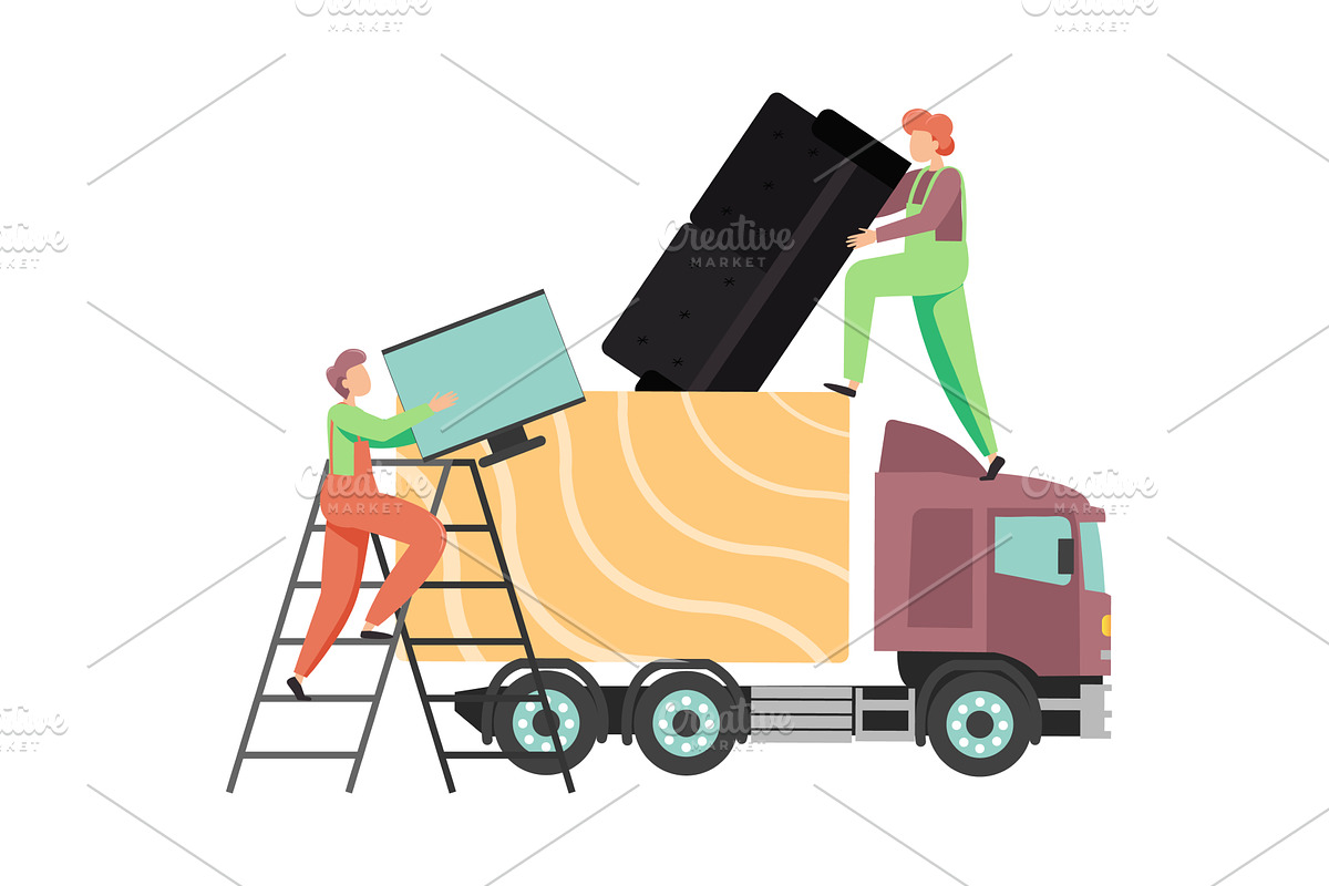 Relocation concept with worker, a Transportation Illustration by Sky Pics Studio