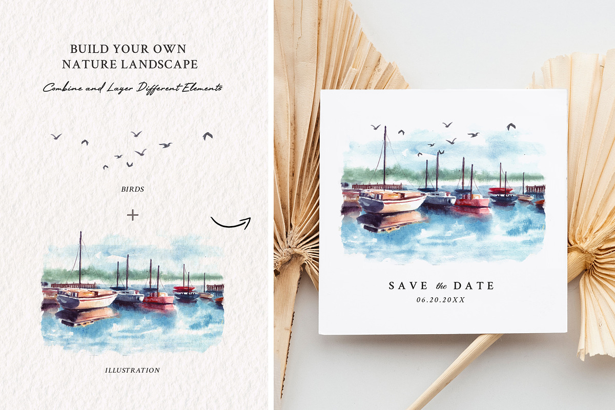 Watercolor Boat & Harbor, an Illustration by Yorda Studio (Photo 5 of 11)