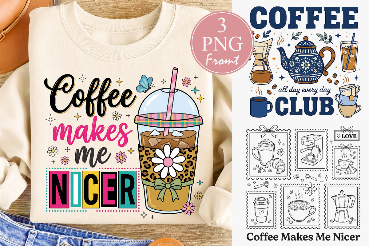 Retro Coffee Club Sublimation, a Seasonal Illustration by Rose Art (Photo 1 of 3)