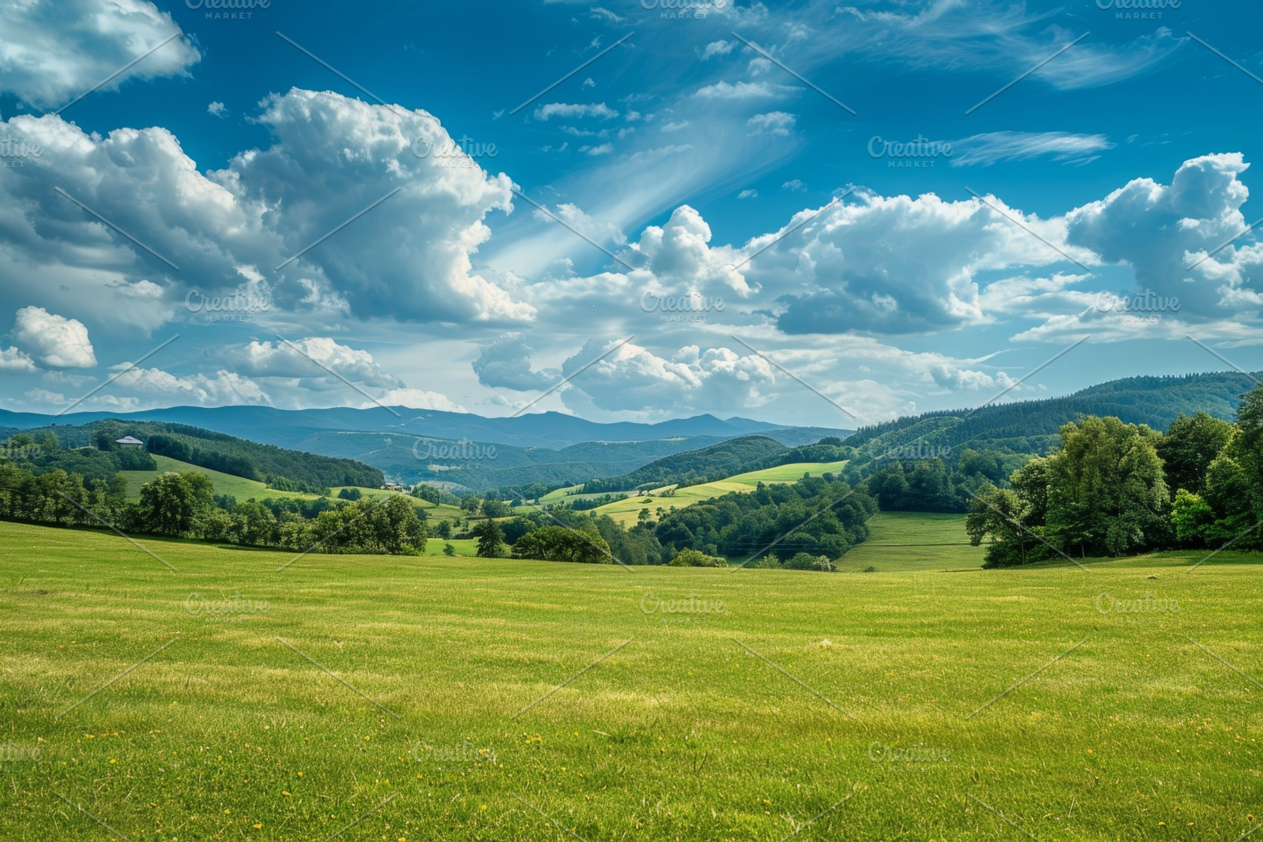 Vast green fields stretch across the, a Photo by Tanuart