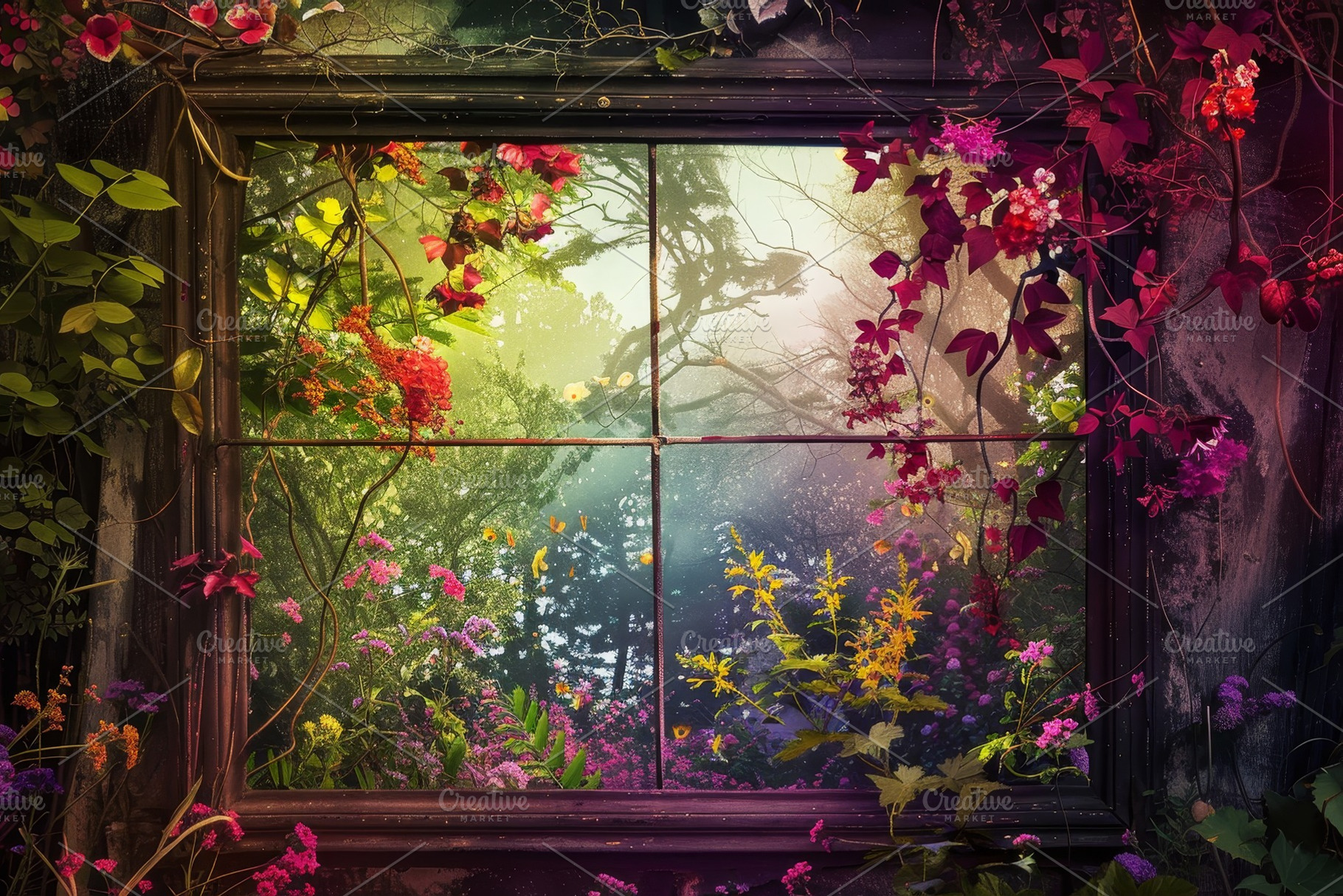 A window frame filled with a bunch o, a Photo by Iftikhar Alam