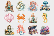 Watercolor baby mermaid clipart, a Seasonal Illustration by Design Market (Thumbnail 3 of 5)