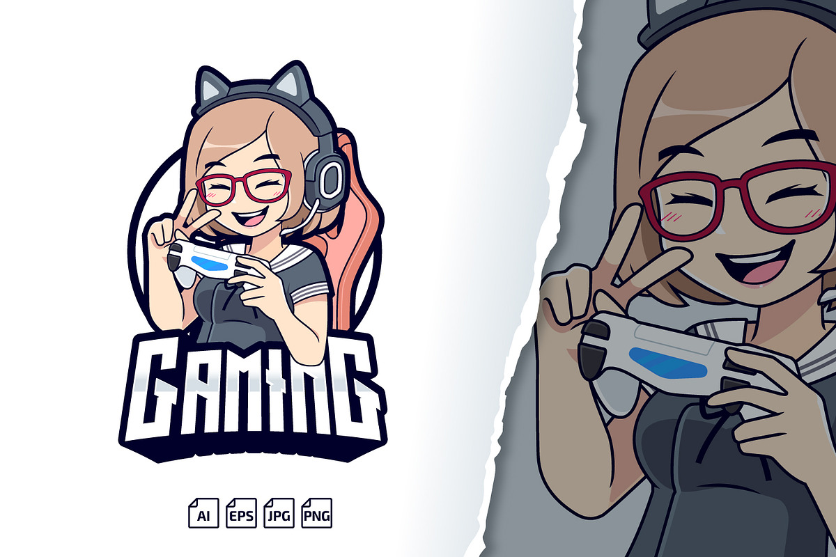 Cute Gaming Girl Logo, a Branding & Logo Template by tkzgraphic