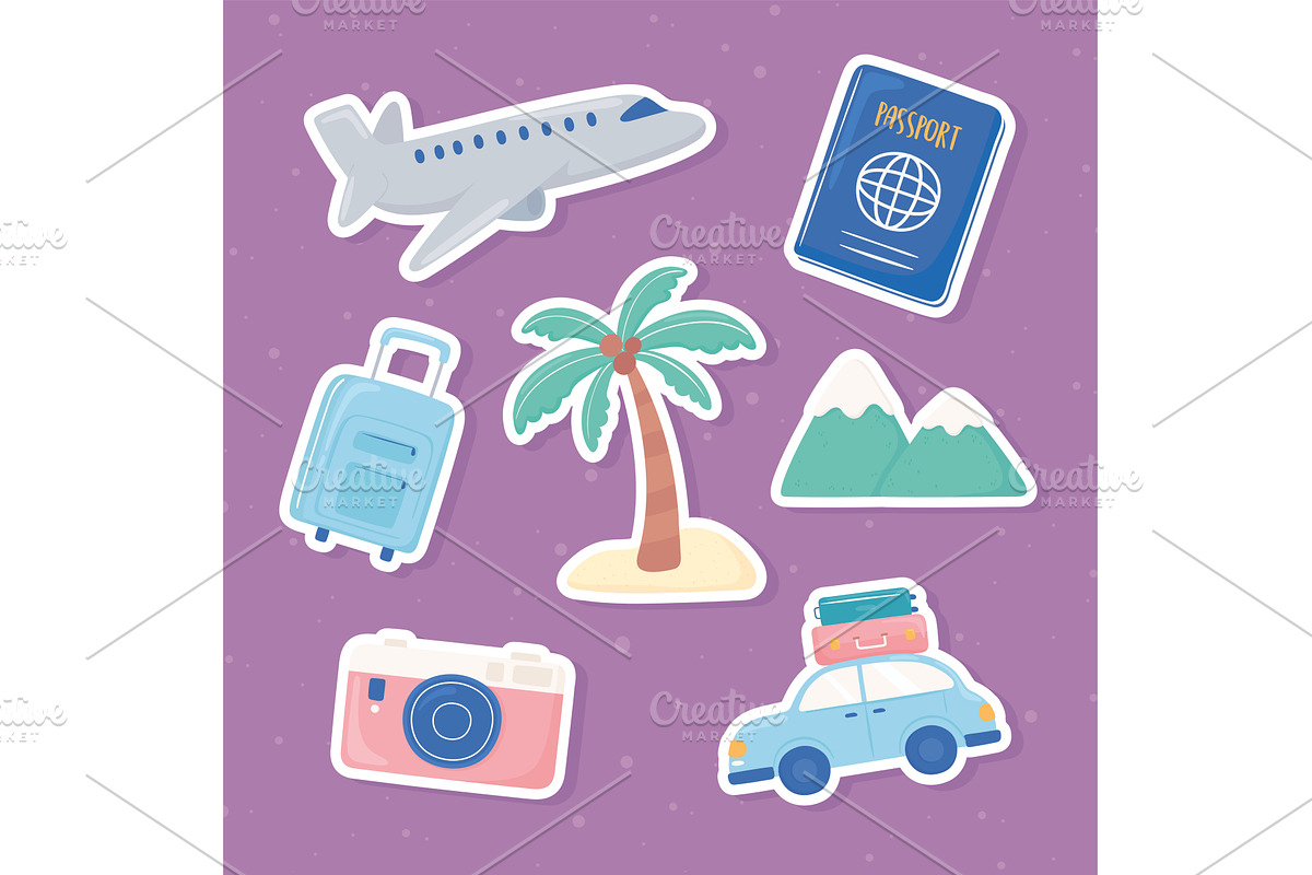 travel stickers set, an Object Illustration by studiogstock