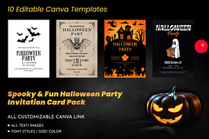 Halloween Party Invitation Card Pack, an Invitation Template by DesignGenix