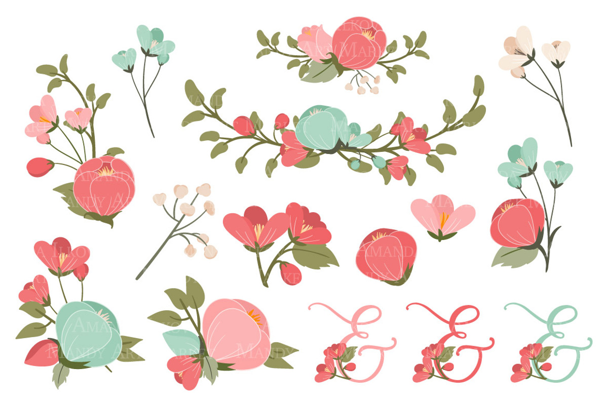 Mint & Coral Floral Heart Vectors, an Illustration by Amanda Ilkov (Photo 5 of 5)