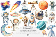 Watercolor Astronaut Clipart Set, an Illustration by Design Market (Thumbnail 1 of 5)