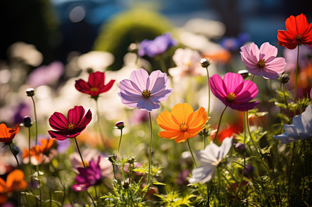 Colorful cosmos flowers in the garde, a Photo by Iftikhar Alam