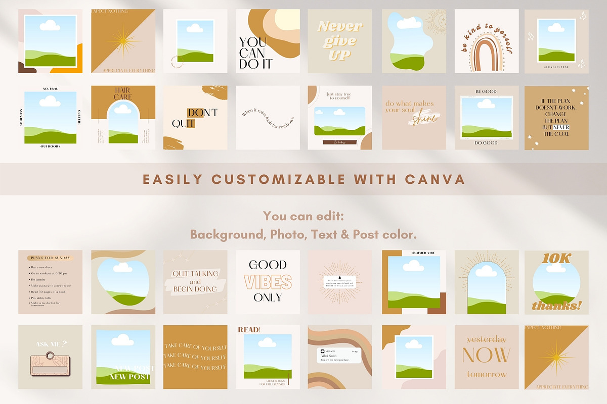 Boho Social Media Templates Canva, a Social Media Template by Boltik Studio (Photo 6 of 9)
