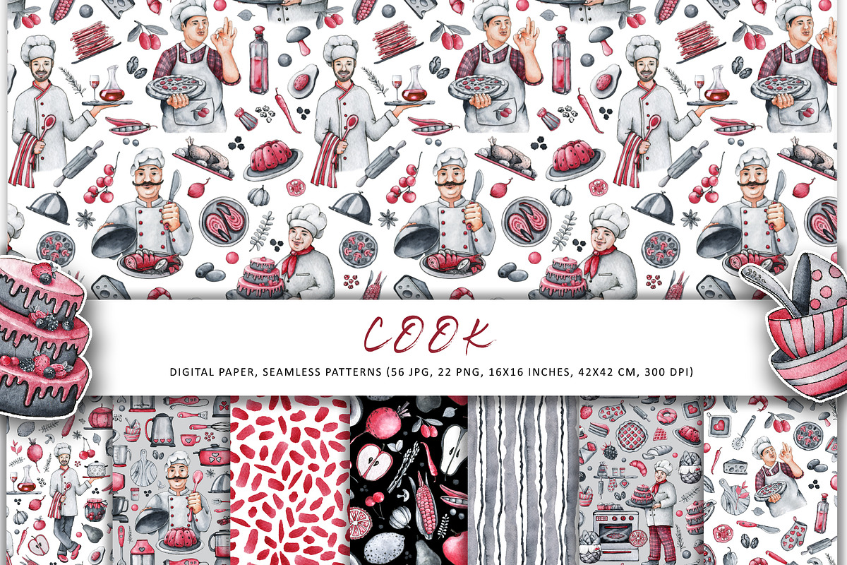 Chef cook, food, digital paper, a Pattern Graphic by Artmanata (Photo 1 of 10)