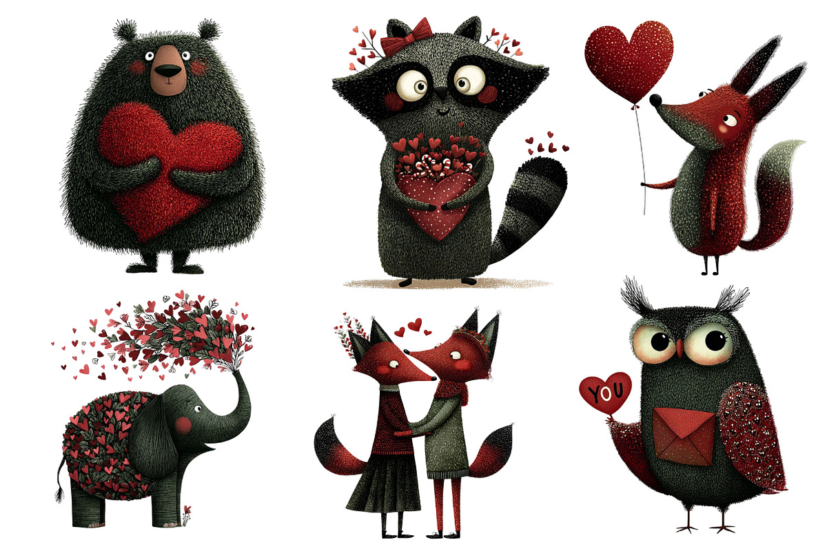 Whimsical Valentine Animals Clipart, an Illustration by Dream Creation (Photo 3 of 8)