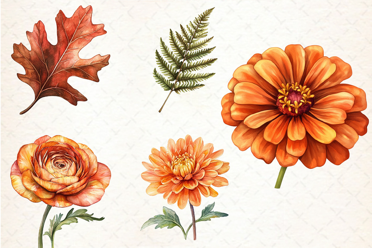 Fall Flowers and Leaves Clipart, an Illustration by Libby Wishes (Photo 2 of 6)