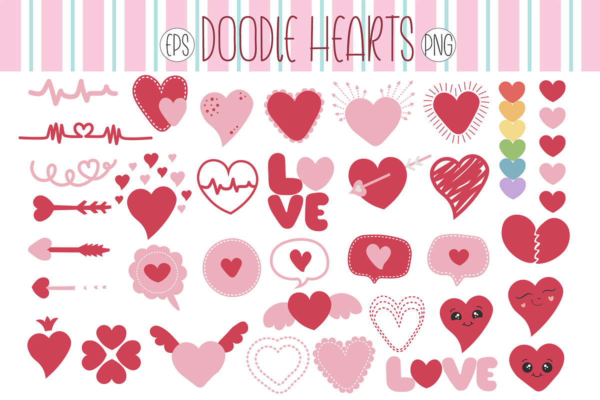 Doodle Hearts Set Vector Clipart, an Object Graphic by DysenkaArt (Photo 1 of 3)