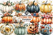 Floral Fall Pumpkin Clipart, an Illustration by Canvas Craft (Thumbnail 1 of 8)