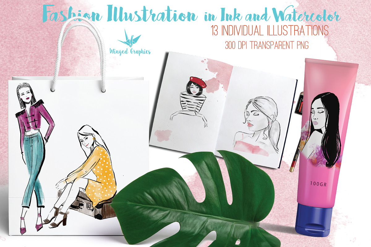 Fashion illustration ink watercolor, a Person Illustration by Winged Graphics (Photo 3 of 5)