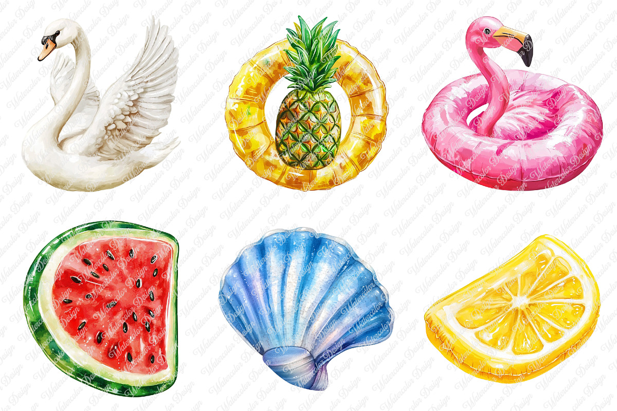 Pool Float Watercolor Clipart, an Illustration by Watercolor design (Photo 3 of 12)