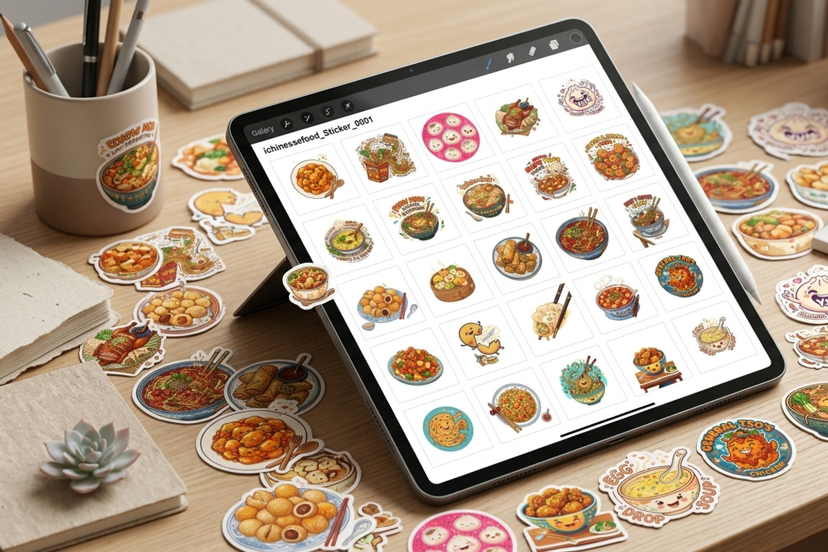 36 Chinese Food Sticker Bundle Vol 1, a Food Illustration by ikarifq shop